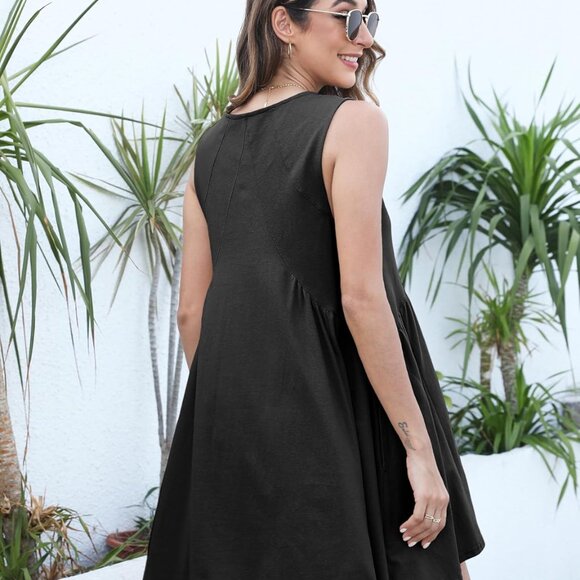 Womens Summer Sleeveless Mini Dress Casual Loose V Neck Sundress with Pockets - Picture 7 of 8